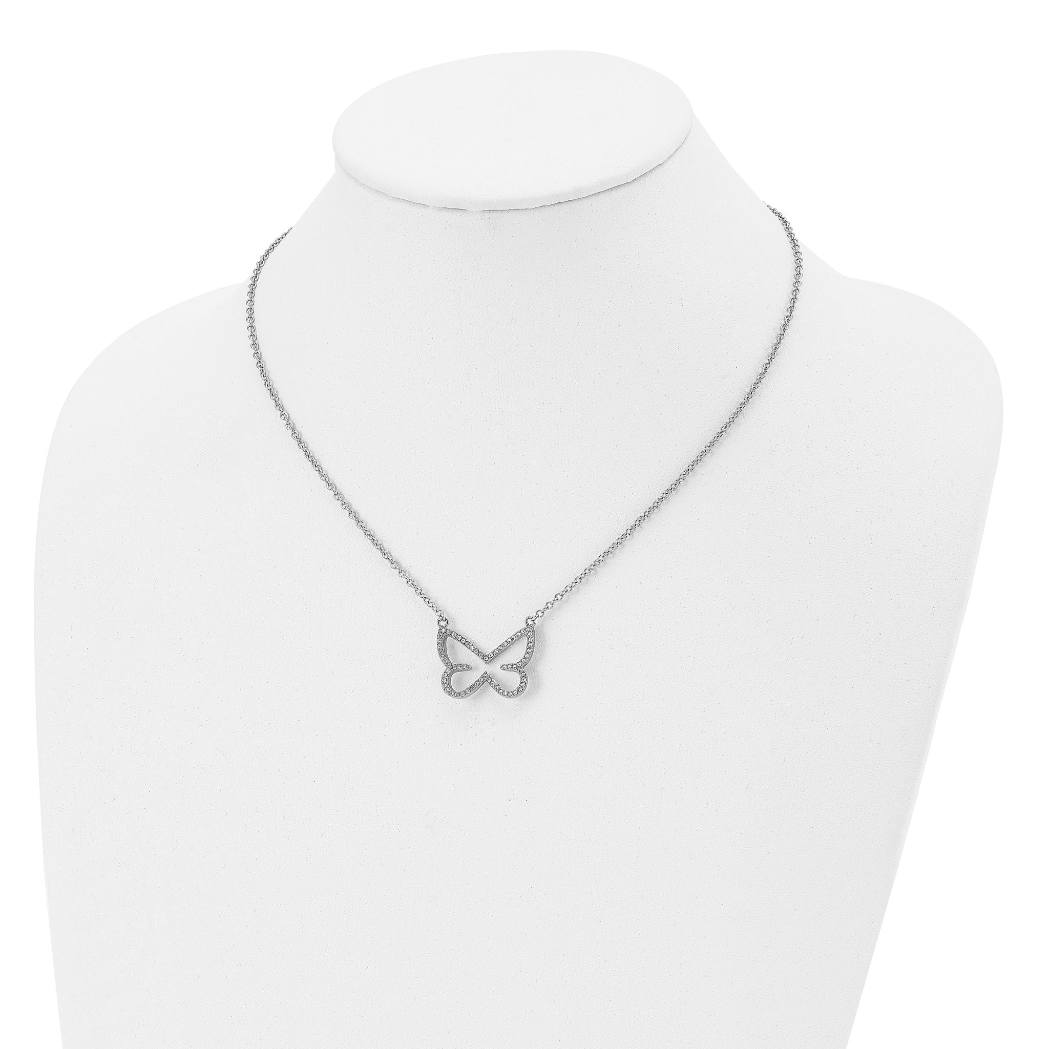 CZ Butterfly Necklace in Stainless Steel, 18in