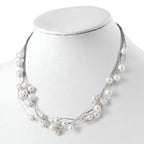 Sterling Silver 925 Multi-Strand White Pearl Necklace, Elegant Women's Jewelry