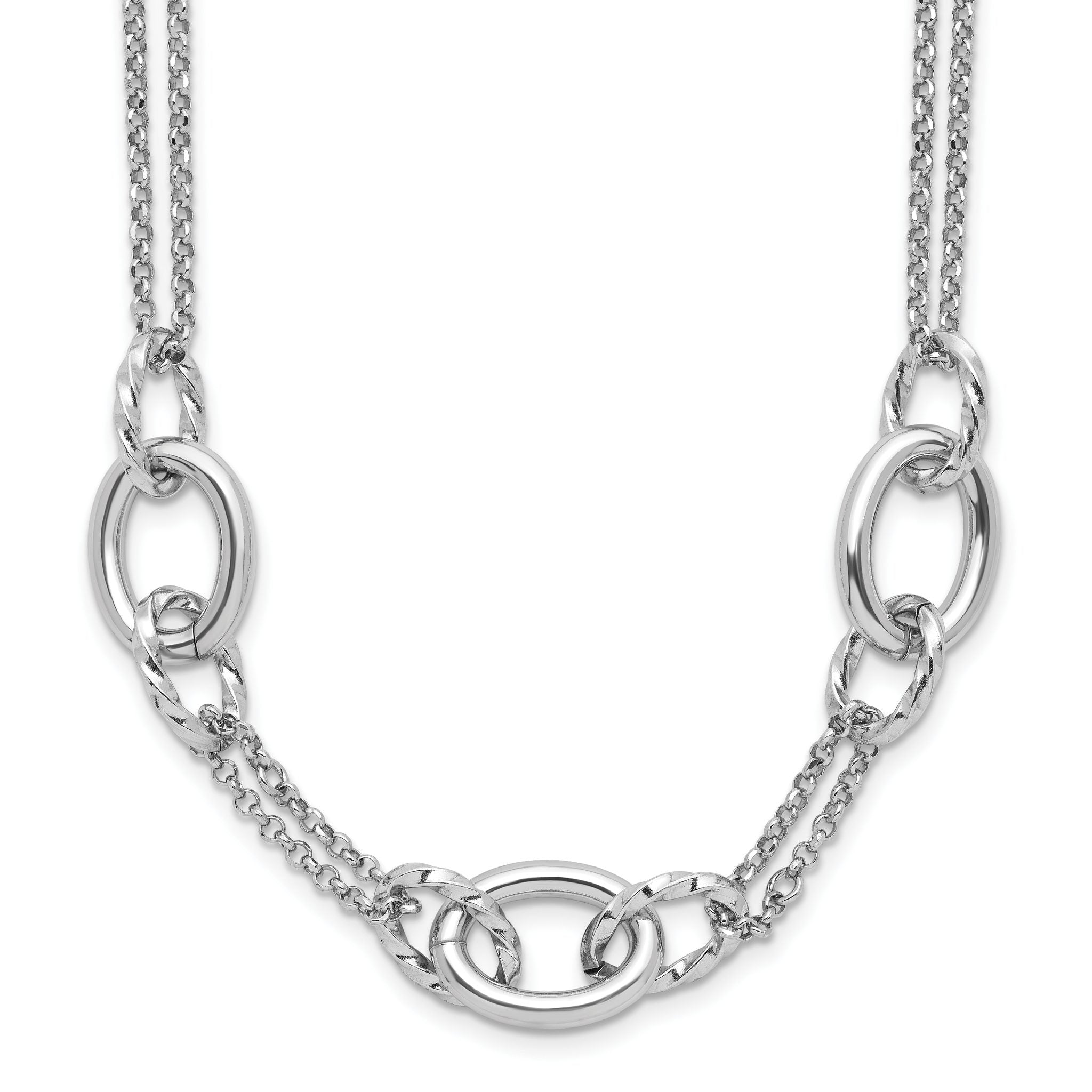 Sterling Silver Rhodium-plated Fancy Link with 2in ext. Necklace Main image