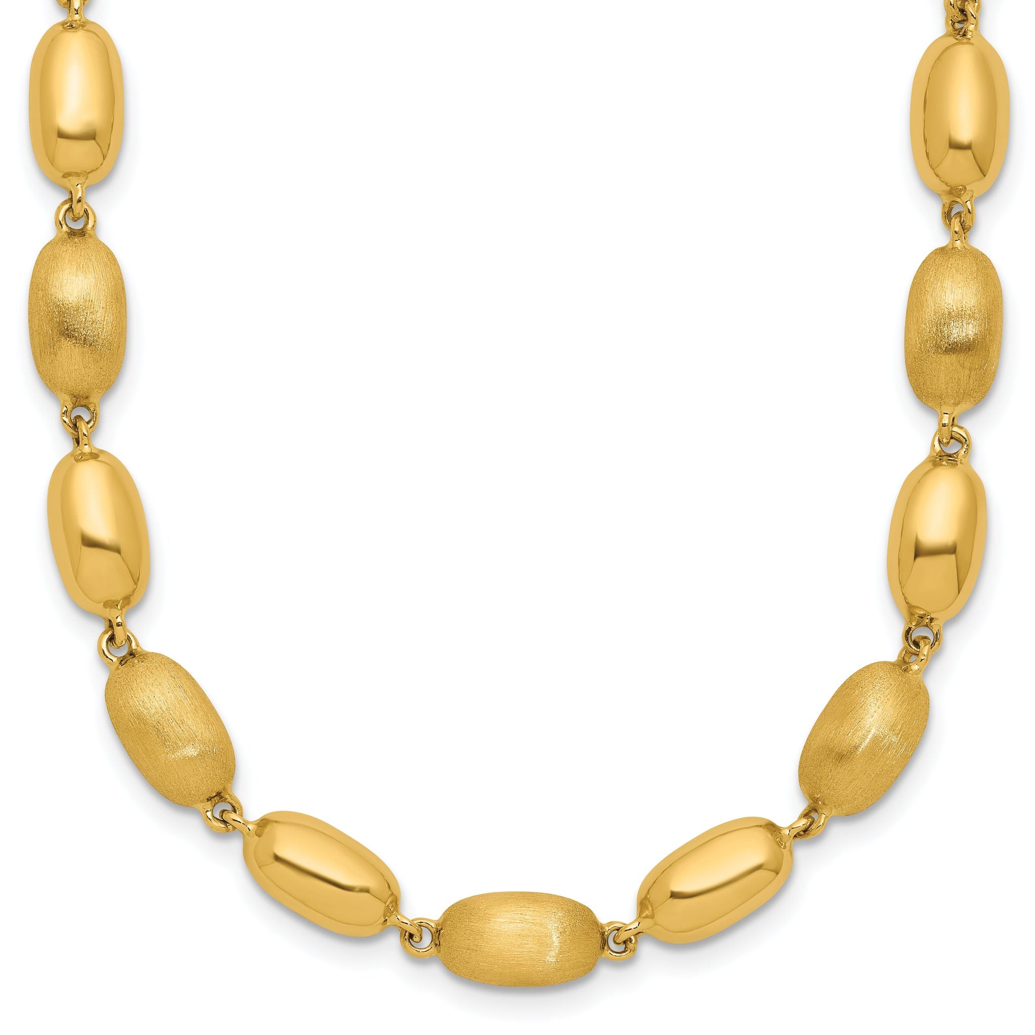 14K Polished and Brushed Oval Beaded Link Necklace Main image