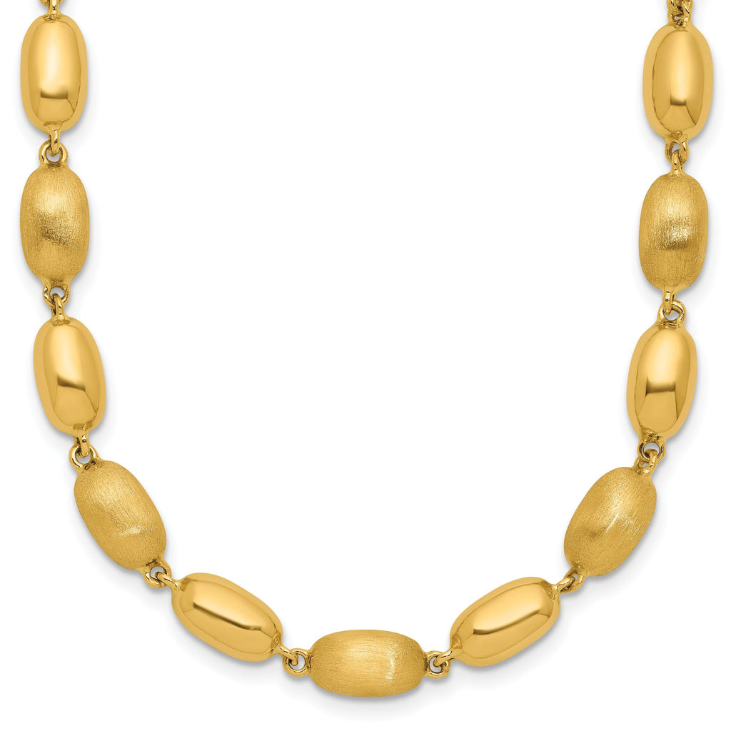 14K Polished and Brushed Oval Beaded Link Necklace