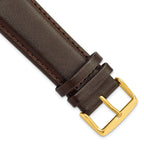 Smooth Leather Watch Band in Dark Brown with Gold-Tone Buckle, 24mm