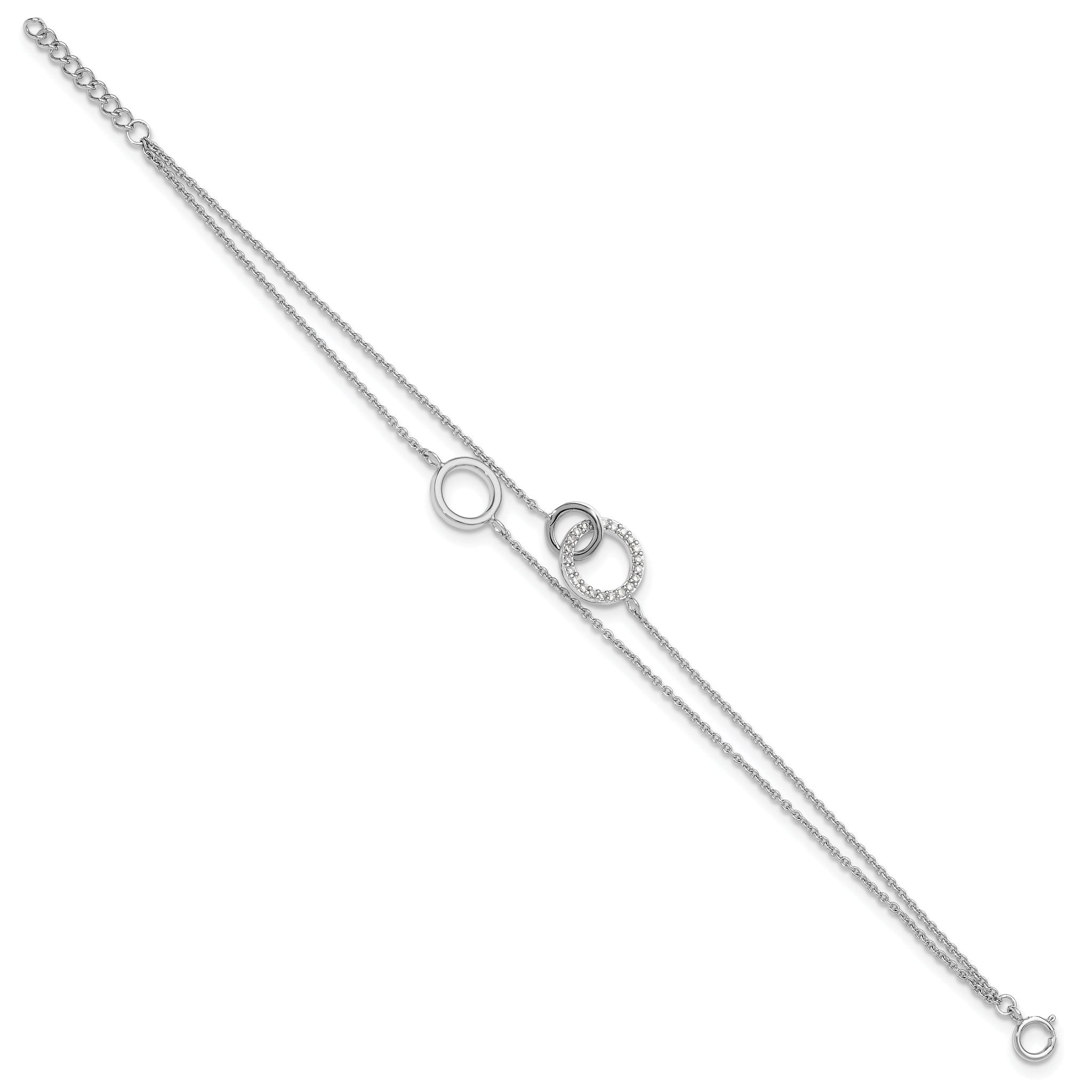 Sterling Silver RH-plated CZ Double Strand Circles w/1.25in Ext Bracelet Secondary image