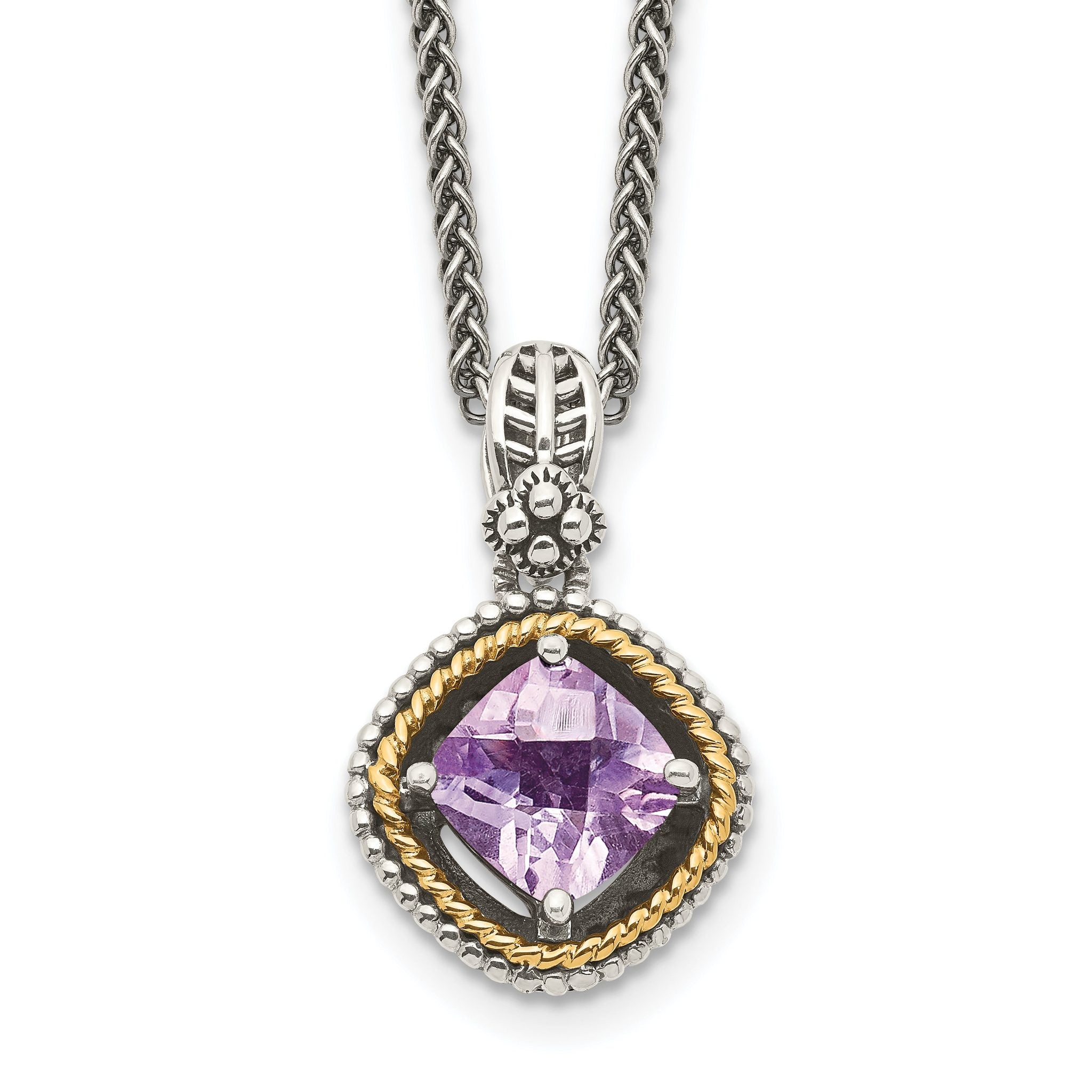 Shey Couture Sterling Silver with 14K Accent 18 Inch Antiqued Cushion Pink Quartz Necklace Main image