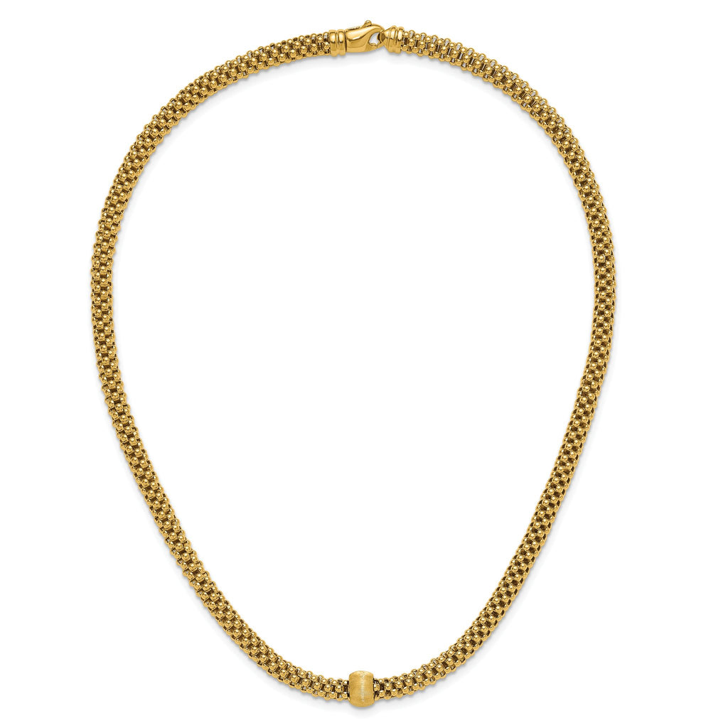 14K Polished and Brushed Bead Popcorn Mesh Necklace