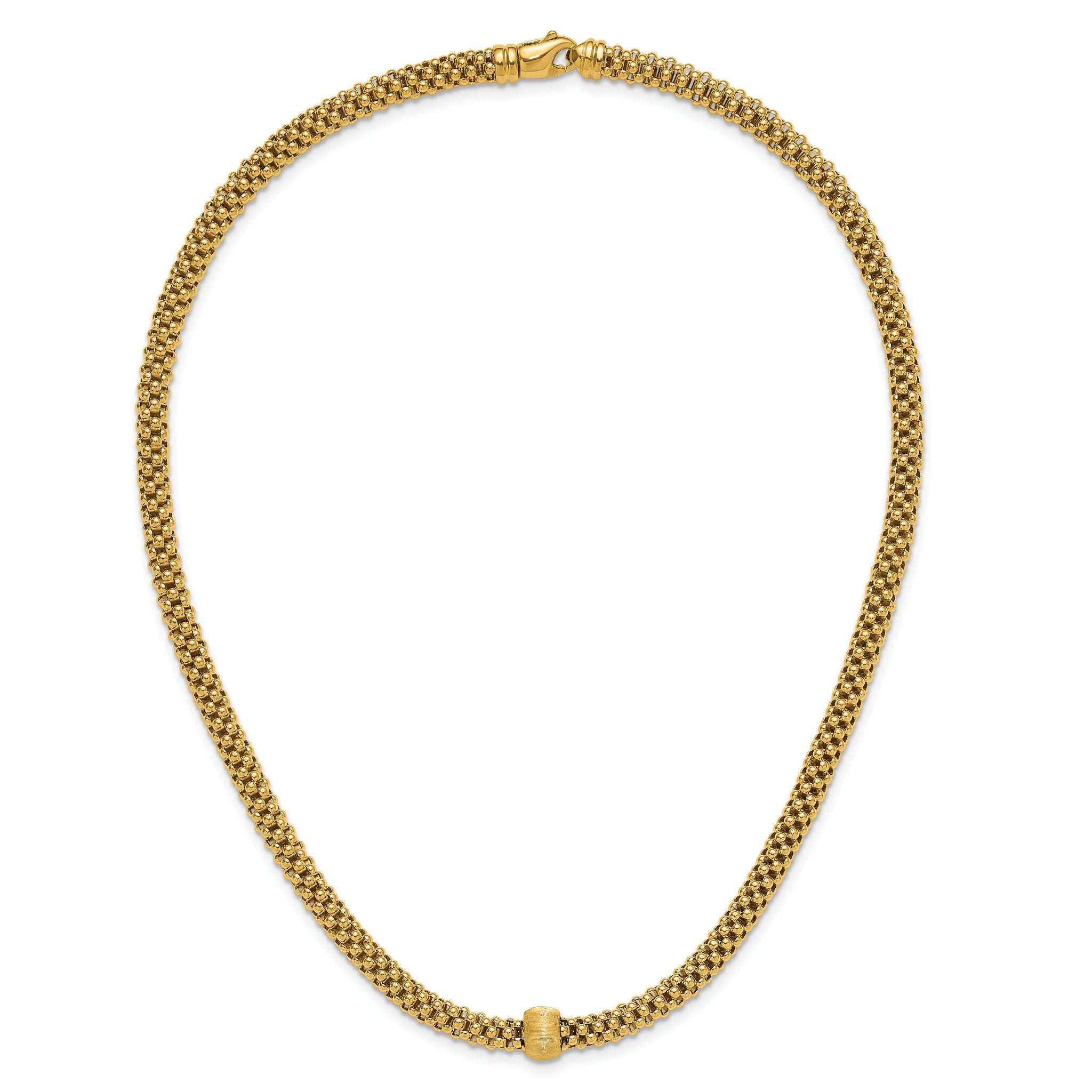 14K Polished and Brushed Bead Popcorn Mesh Necklace