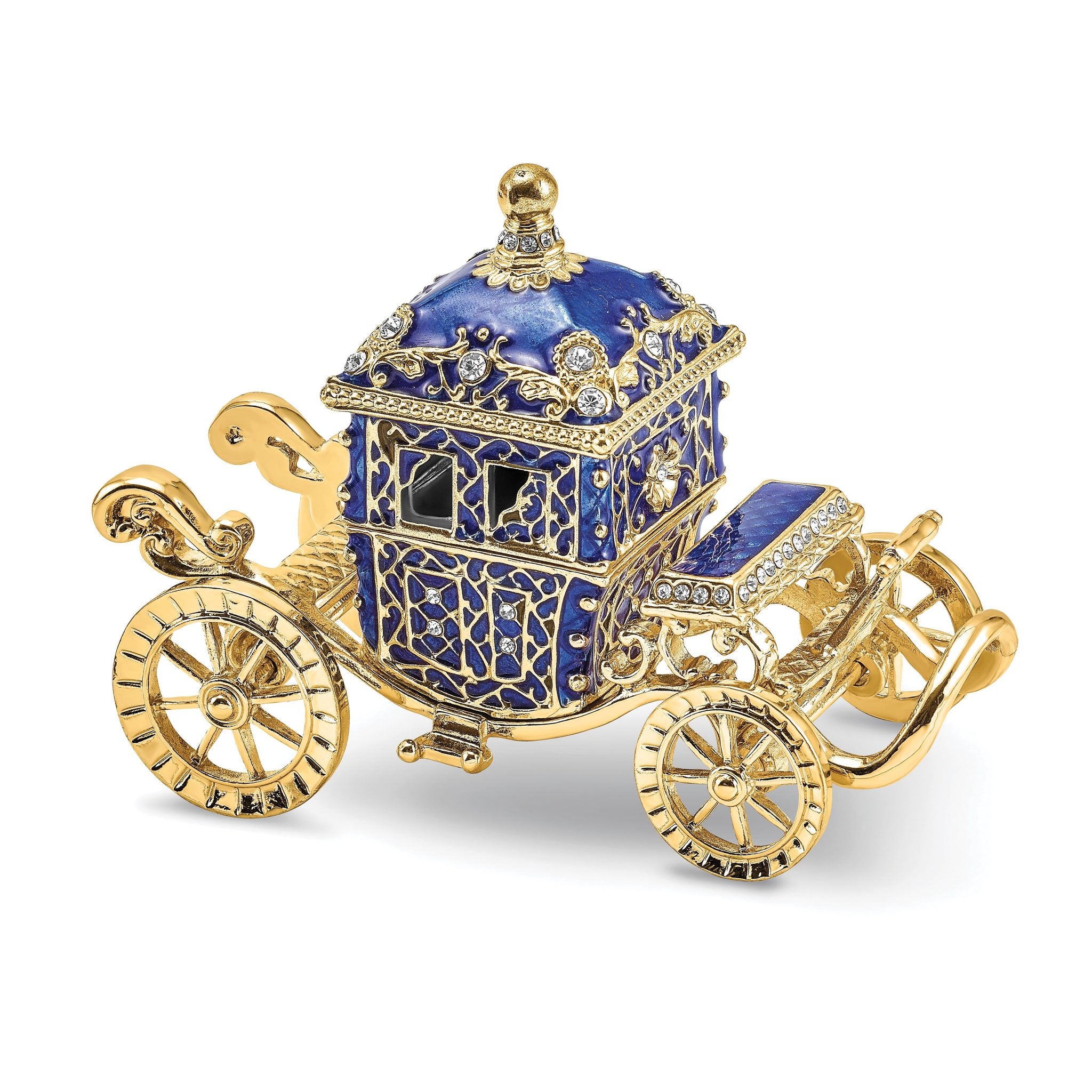 Luxury Giftware Pewter Bejeweled Crystals Gold-tone Enameled ROYAL BLUE Carriage With Ring Pad Trinket Box with Matching 18 Inch Necklace Main image