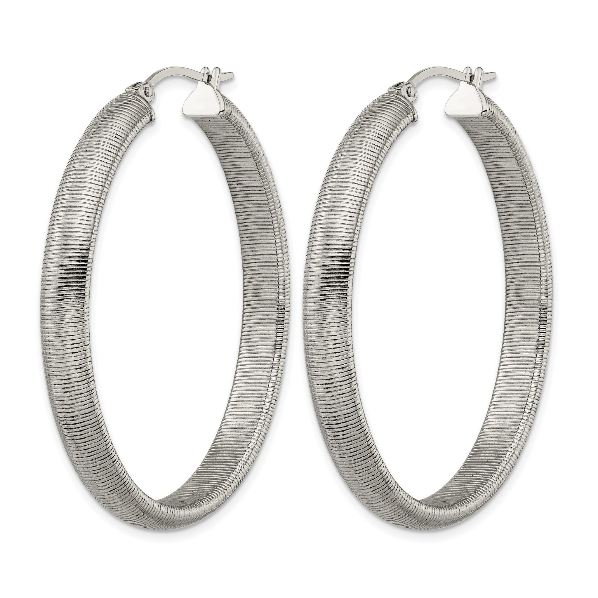 Stainless Steel Polished Oval Textured Hoop Earrings for Women Secondary image