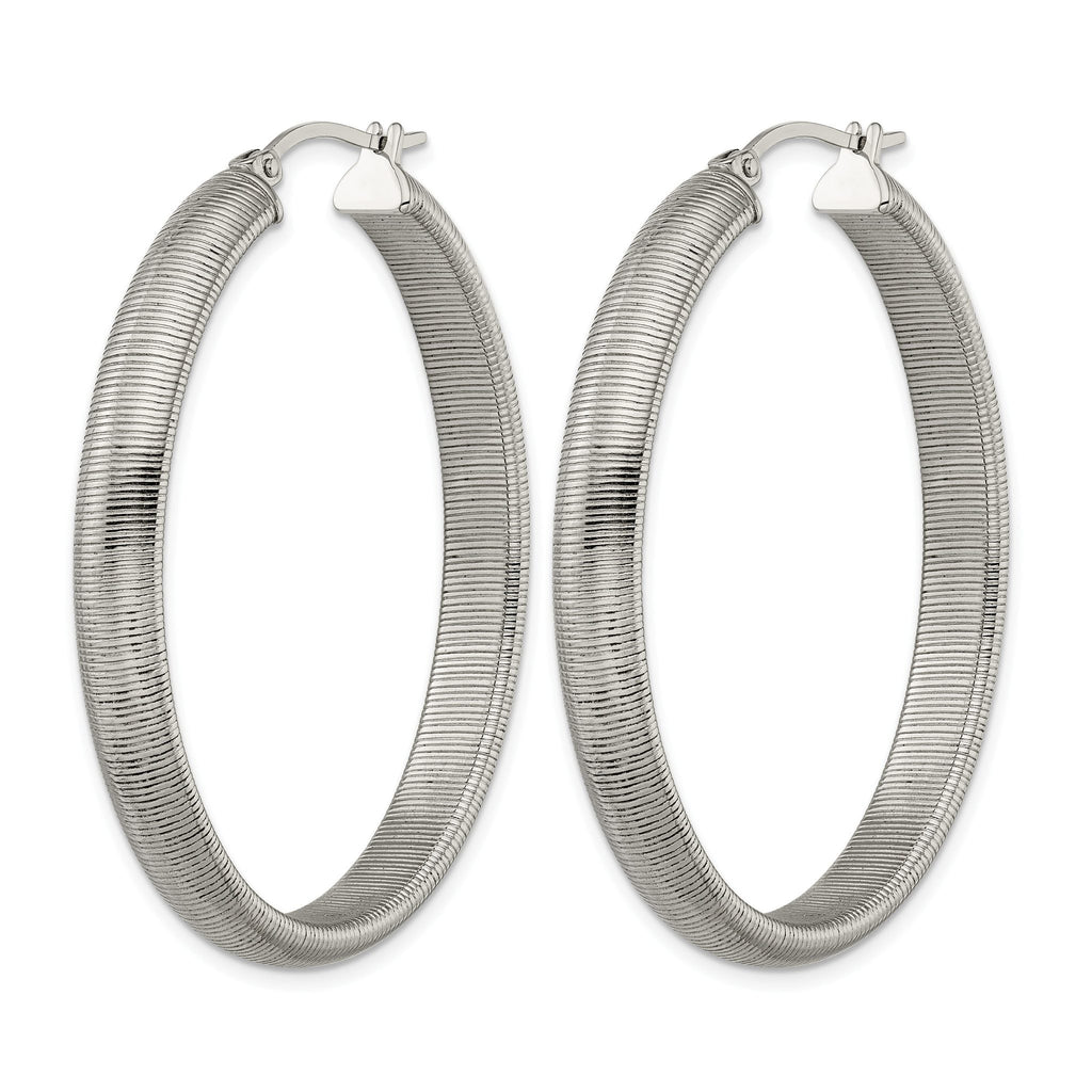 Stainless Steel Polished Oval Textured Hoop Earrings for Women