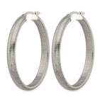 Stainless Steel Polished Oval Textured Hoop Earrings for Women