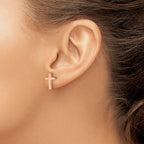 Stainless Steel Rose Gold-Tone Polished Cross Button Earrings for Women