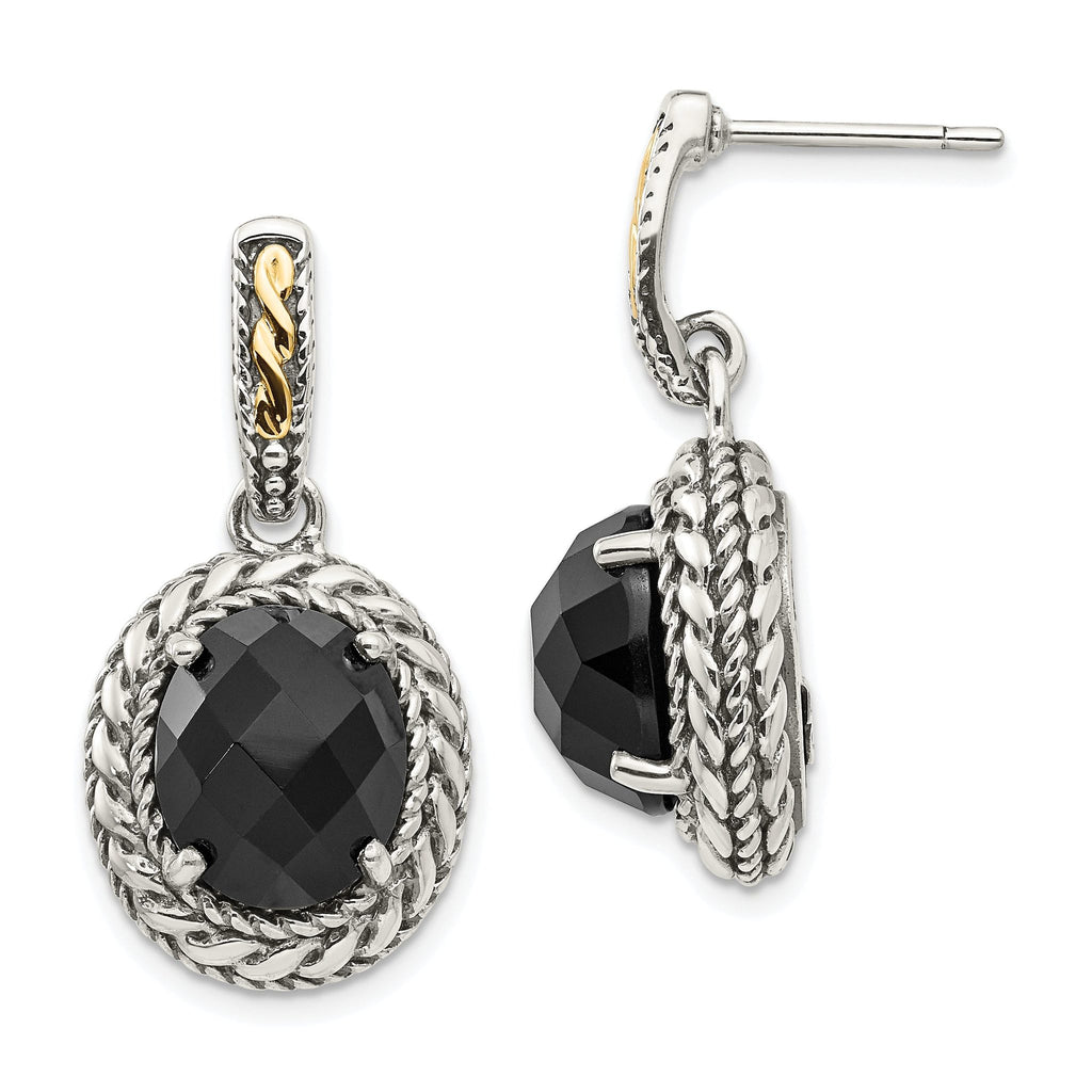 Sophia Jewelers Sterling Silver Onyx Dangle Earrings with 14K Gold Accent