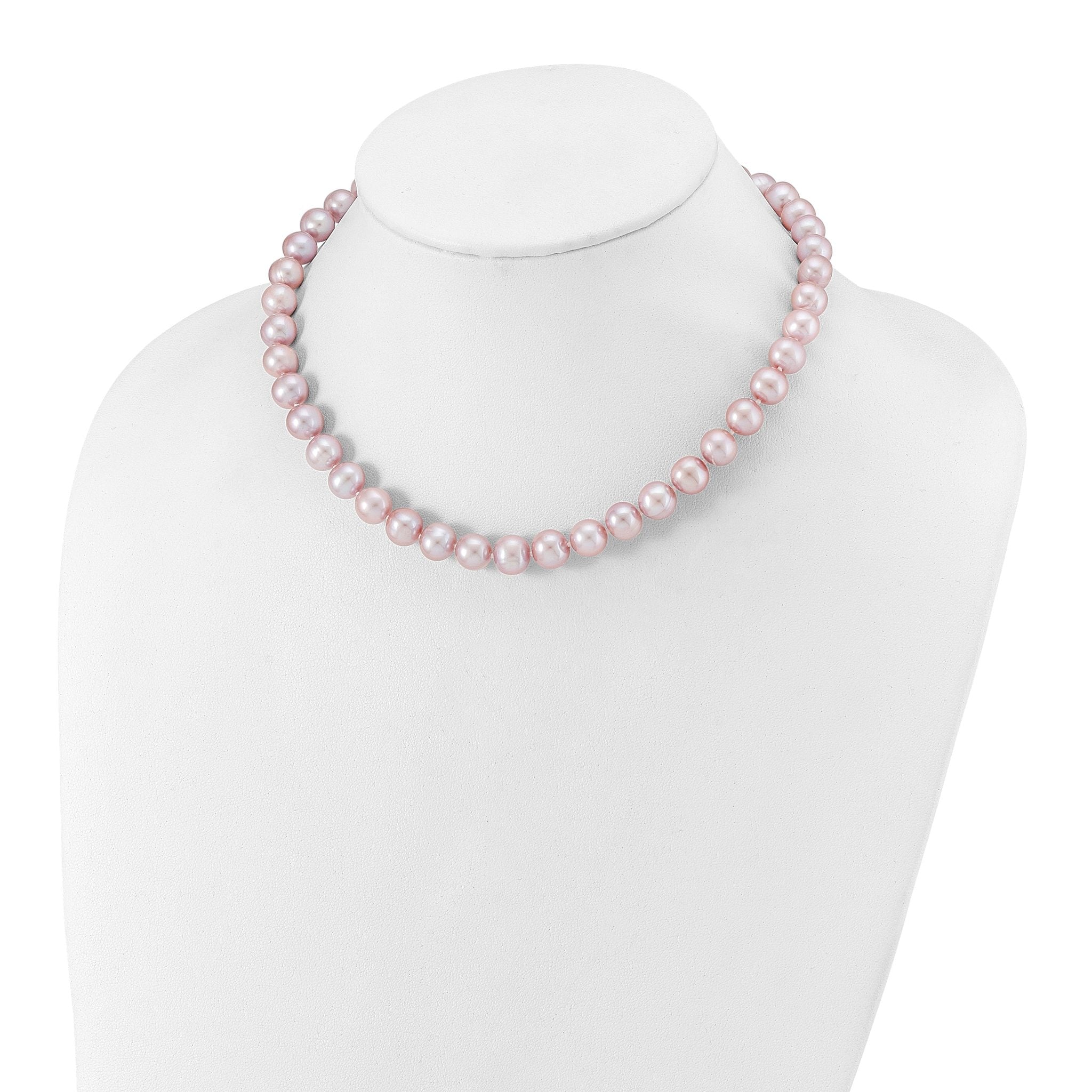 Sterling Silver Rhodium-plated 9-10mm Purple Near-Round Freshwater Cultured Pearl 16 inch Necklace