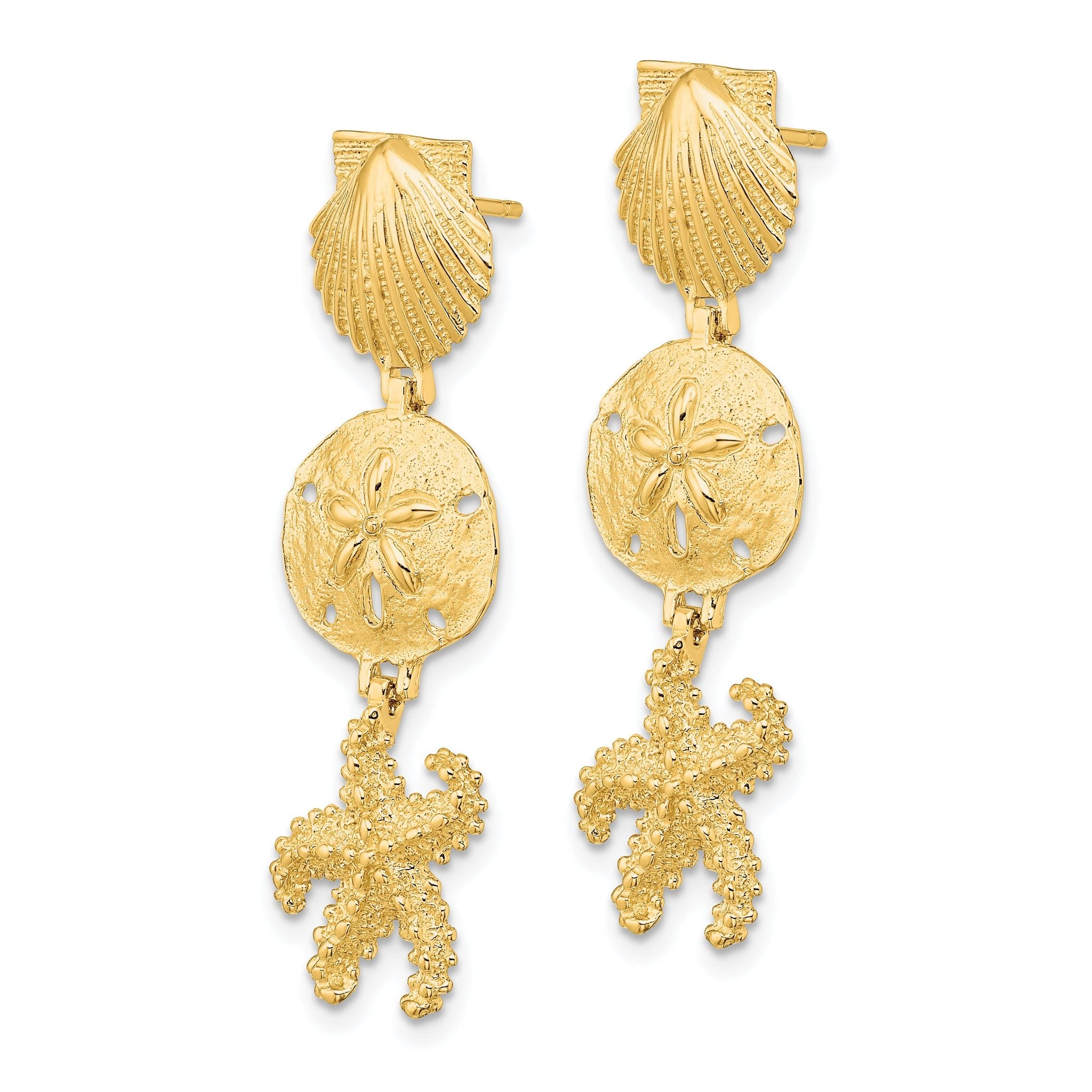 14K Shell, Sand Dollar ,Starfish Post Dangle Earrings Secondary image