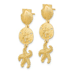 14K Shell, Sand Dollar ,Starfish Post Dangle Earrings