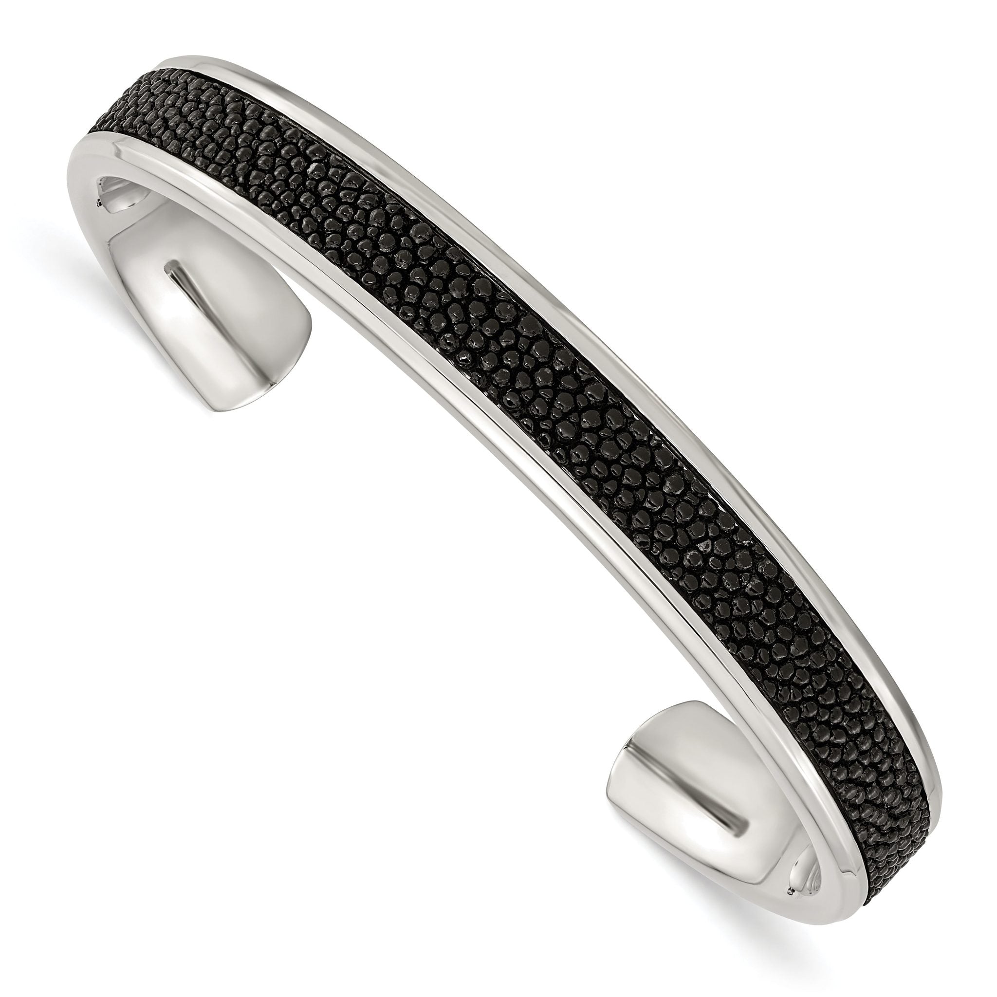 Stainless Steel Polished with Genuine Stingray Inlay Cuff Bangle Bracelet for Men