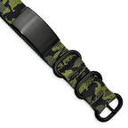 Stainless Steel Brushed Blk IP Green Camo Fabric Adjustable ID Bracelet for Men