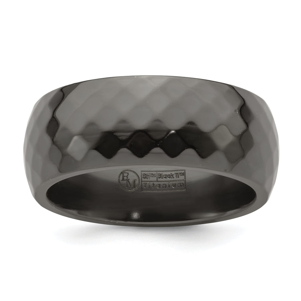 Faceted Wedding Band in Black Titanium, 9mm