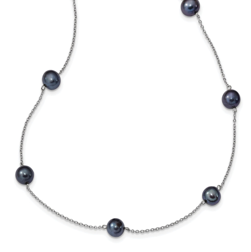 Sophia Jewelers Sterling Silver Black Pearl Necklace with Polished Finish