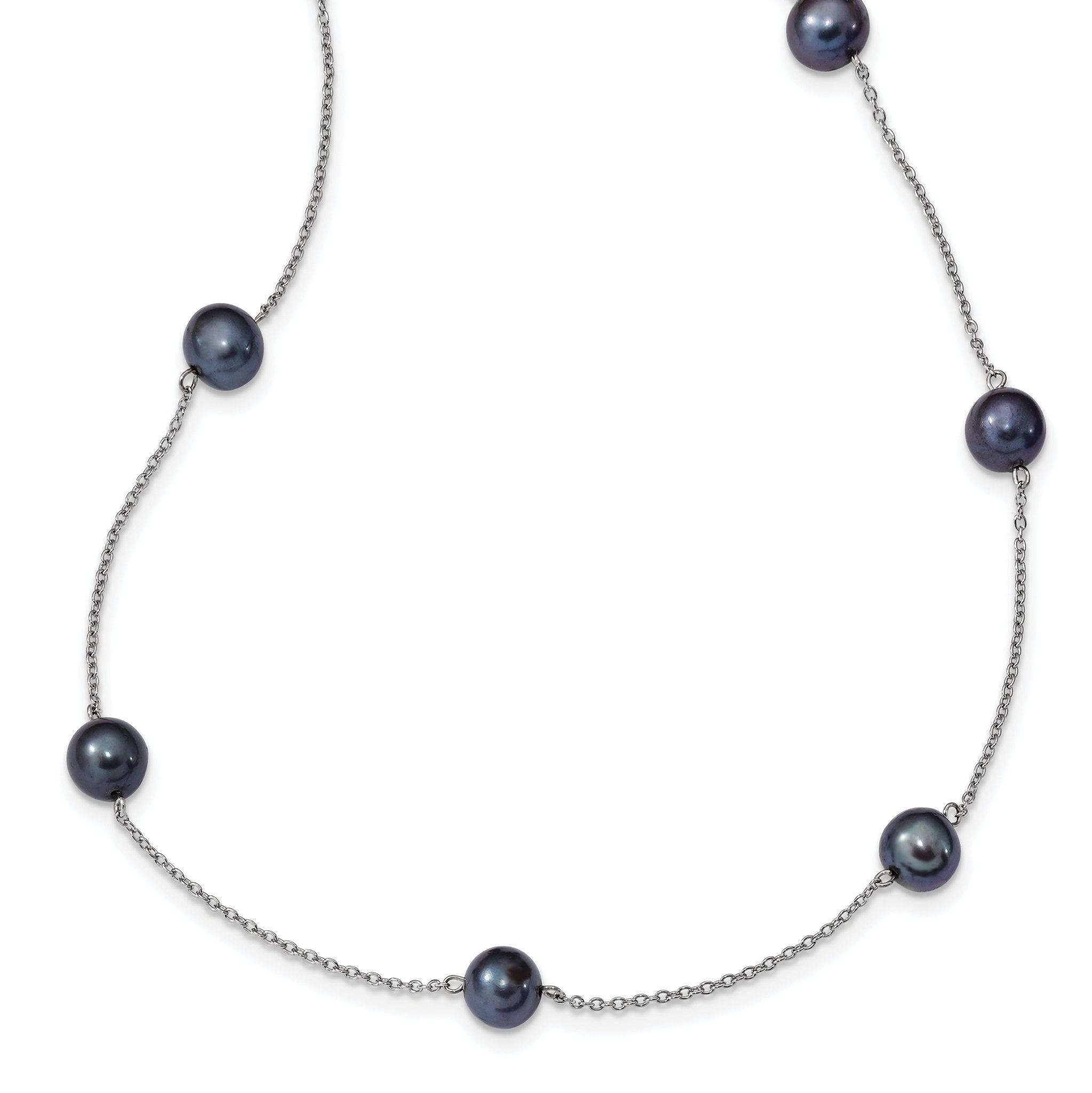 Sophia Jewelers Sterling Silver Black Pearl Necklace with Polished Finish