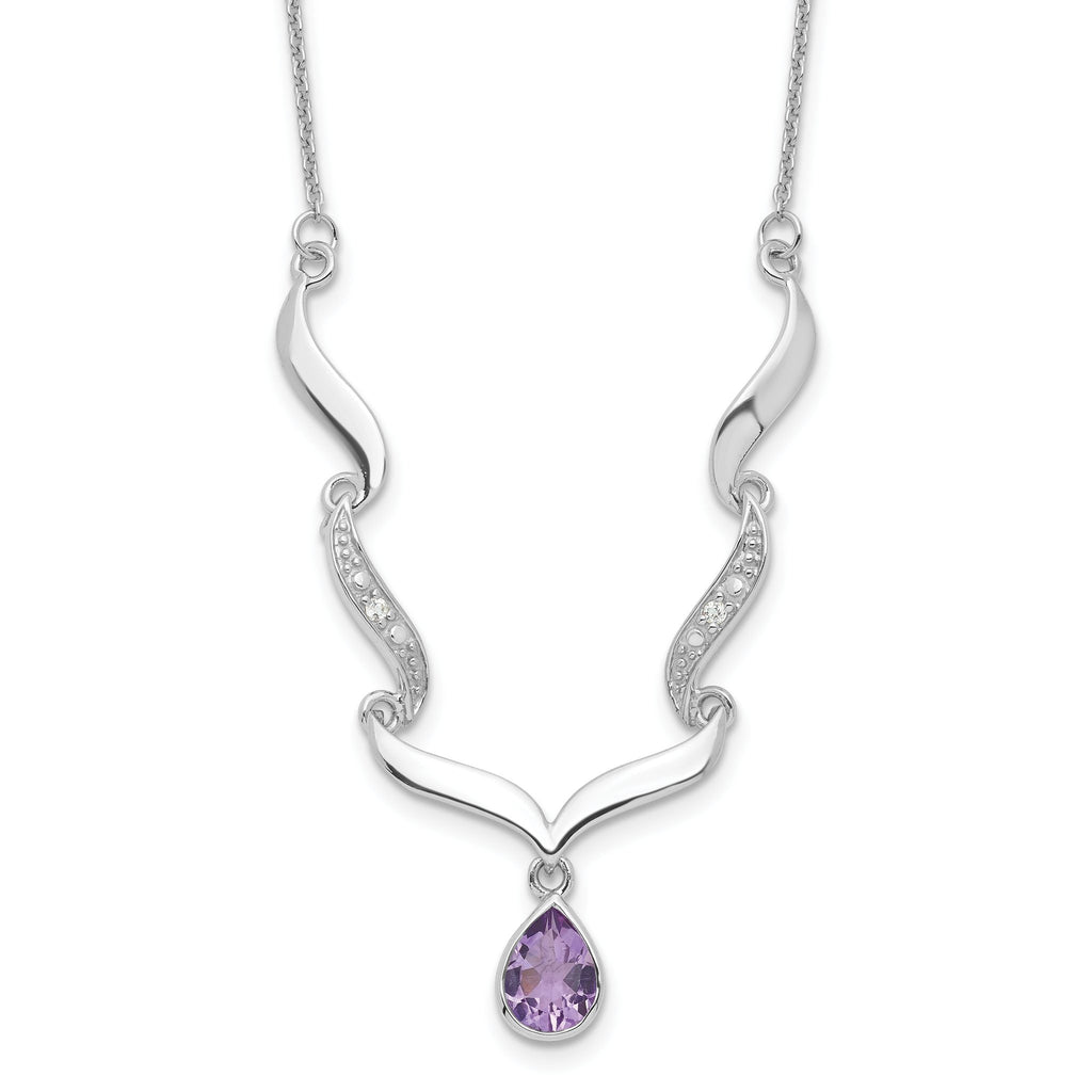 Sterling Silver Amethyst & Topaz Necklace with Polished Rhodium Finish