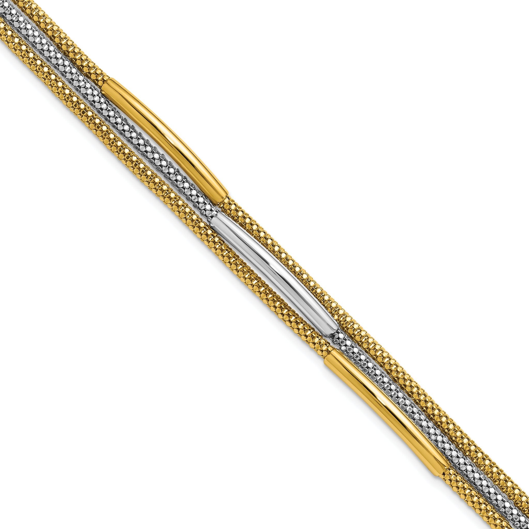 14K w/Rhodium Polished Bars Mesh Multi-strand Bracelet Main image
