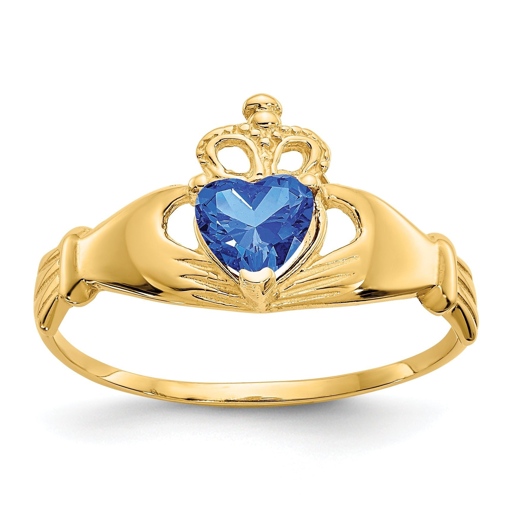 14k CZ September Birthstone Claddagh Heart Ring Main image