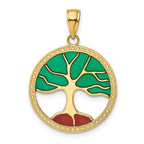 14K Gold Enameled Tree of Life Pendant with Polished Finish