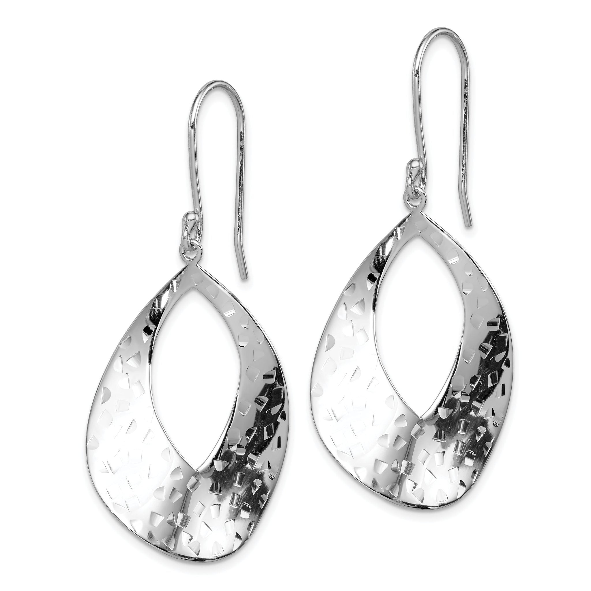 Sterling Silver RH-plated Polished & Textured Curved Teardrop Dangle Earrin Secondary image