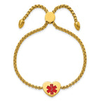 Stainless Steel Polished Yellow IP-plated with Red Enamel Heart Medical ID Adjustable Bracelet for Women