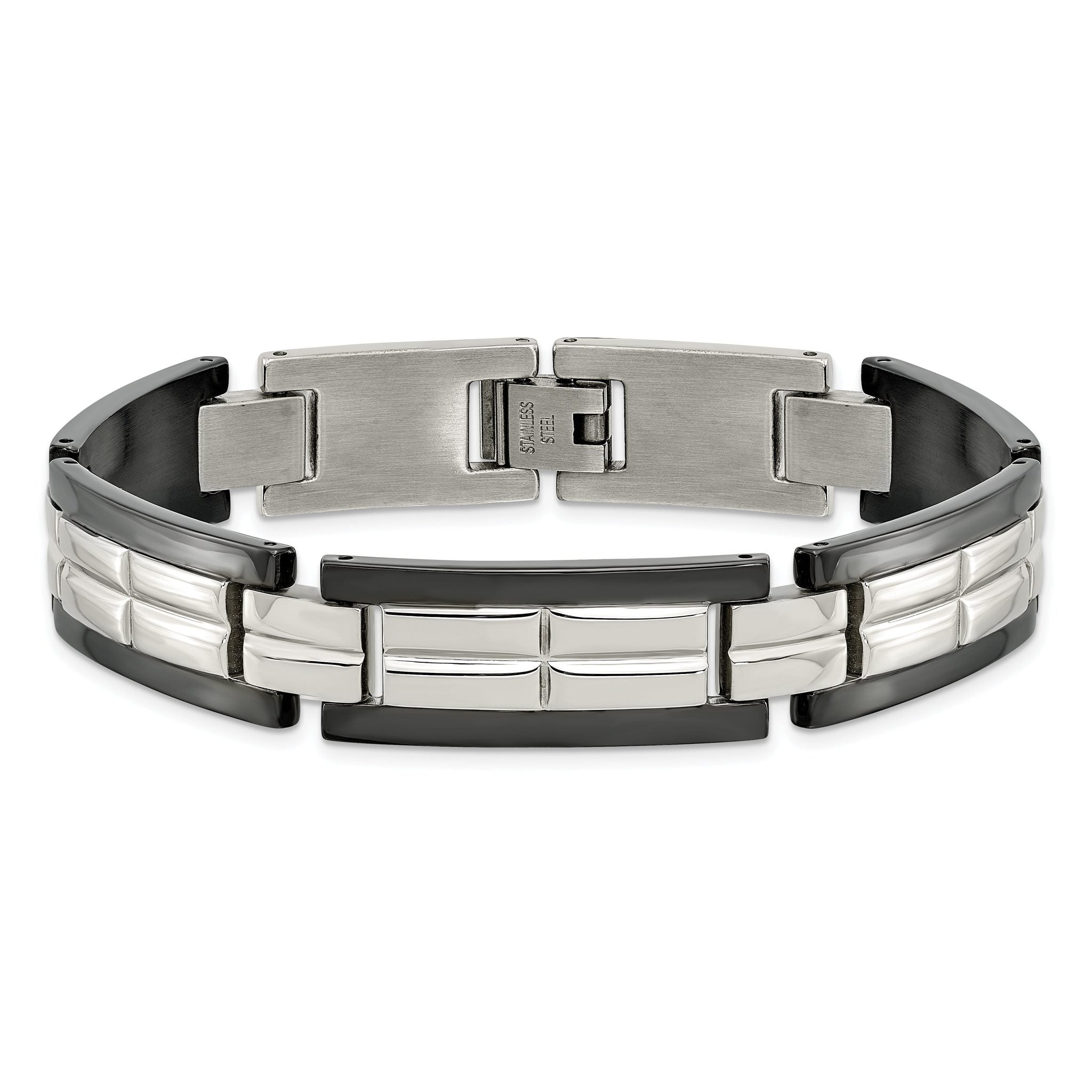 Stainless Steel Polished Black IP-plated Link Bracelet for Men