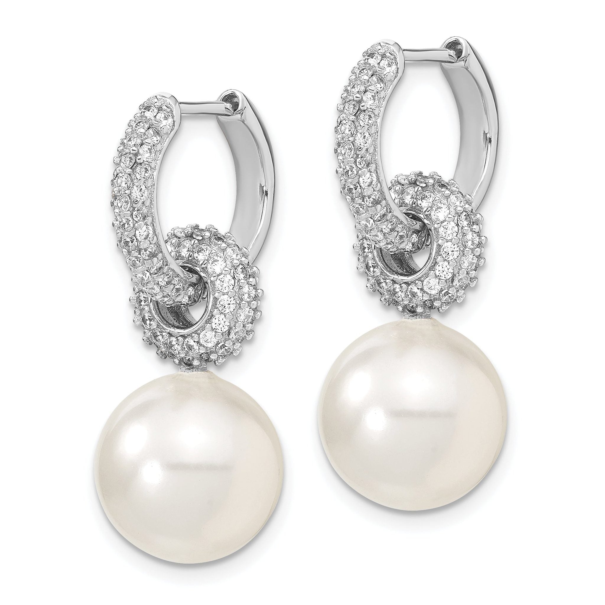 Majestik Sterling Silver CZ Hoop Earrings with Shell Pearls Secondary image