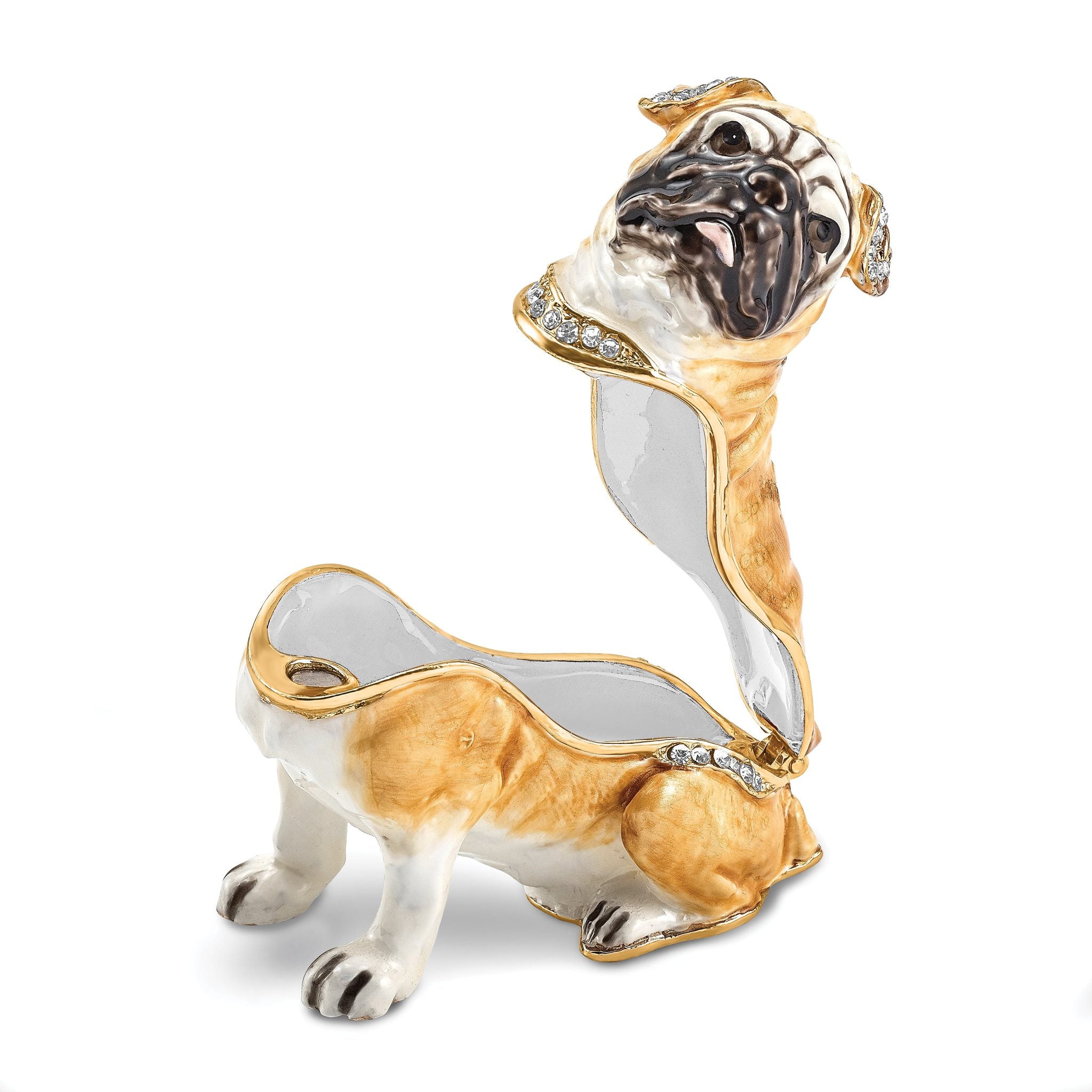 Luxury Giftware by Jere Pewter Bejeweled Crystals Gold-tone Enameled WEDNESDAY Pug Trinket Box with Matching 18 Inch Necklace Secondary image