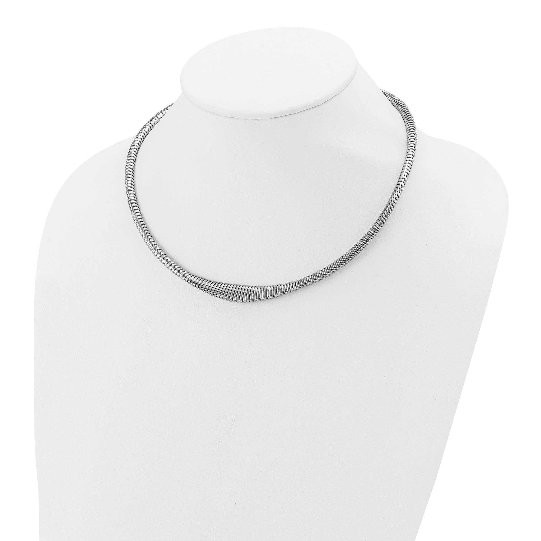 Sterling Silver Rhodium-plated Polished/Grooved Flexible Necklace