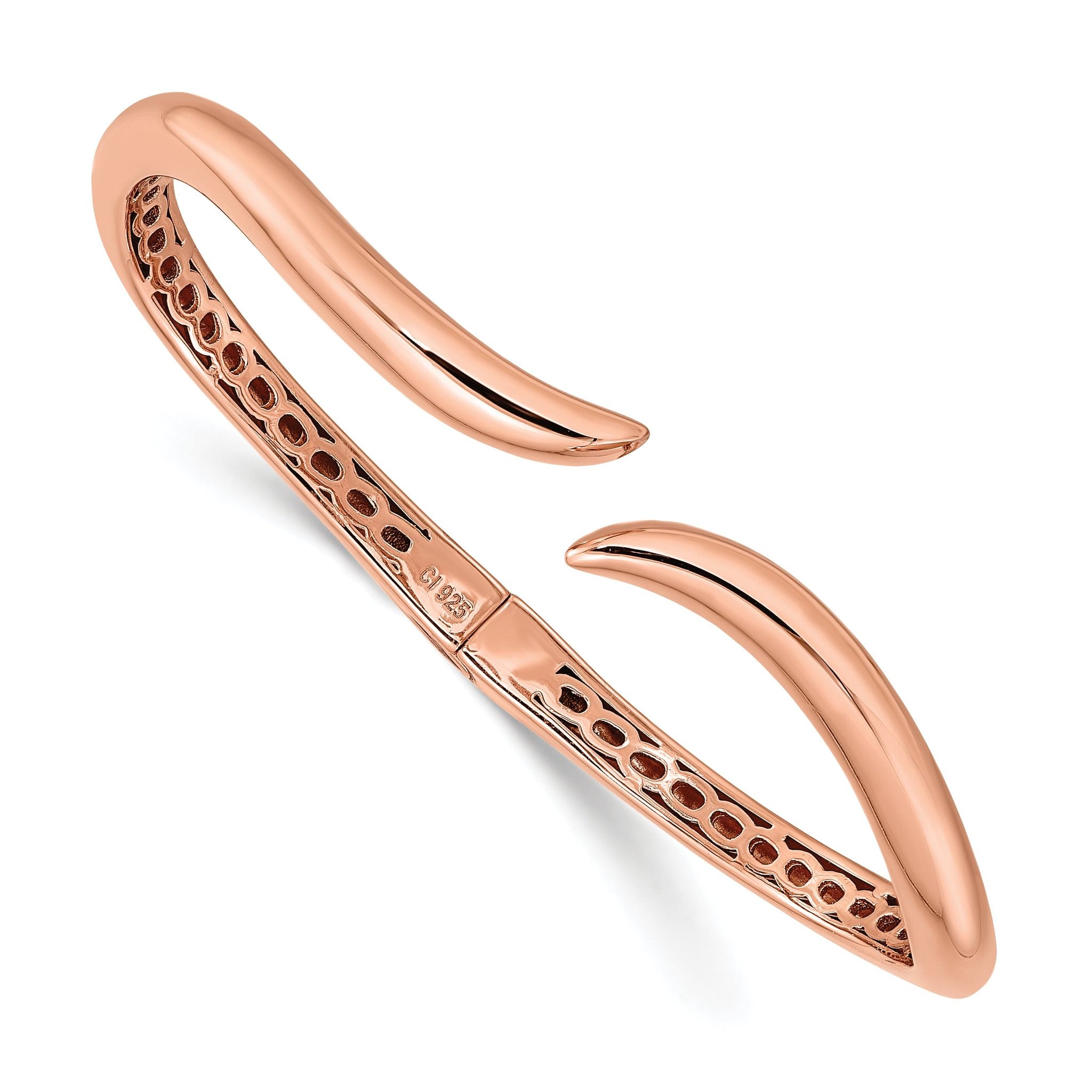 Sterling Silver Rose-tone Polished Wavy Hinged Bangle Main image