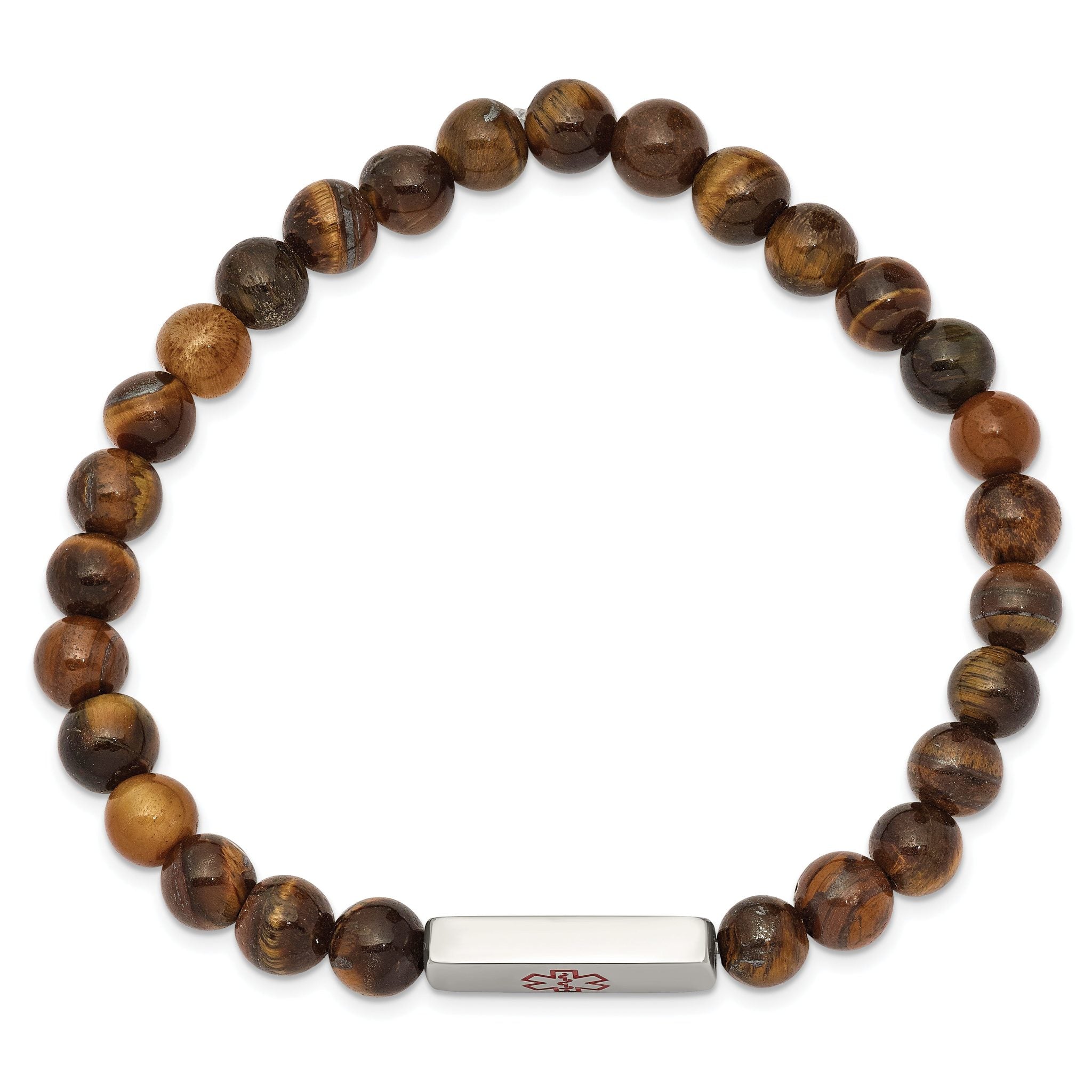 Stainless Steel Polished Medical ID Tiger's Eye Bead Stretch Bracelet Secondary image