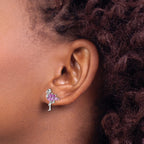 Sterling Silver Rhodium-plated Polished Pink Crystal Flamingo Post Earrings