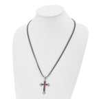 Chisel Stainless Steel Polished Brown IP-plated Cross Pendant on 24 inch Double Ball Chain Necklace