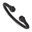 Stainless Steel Polished Black IP-plated Skulls with Crystal Eyes Black Braided Leather Cuff Bangle Bracelet