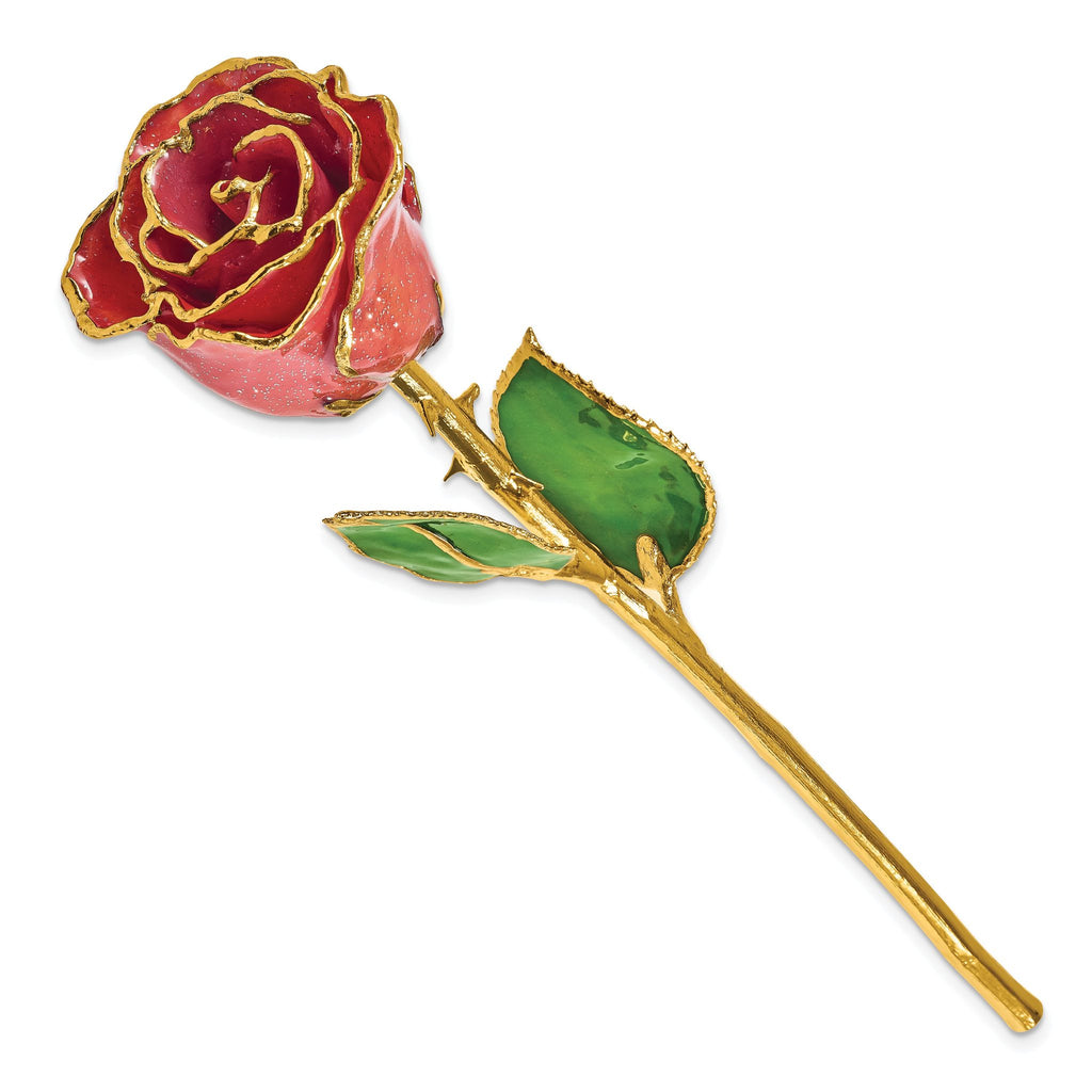 Lacquer Dipped Gold Trim Sonia Pearl Rose with Silver Sparkles