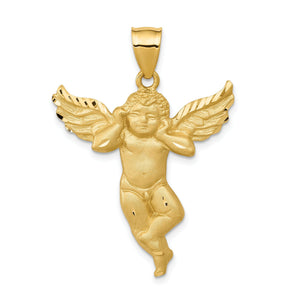 Angel Pendant in 14K Yellow Gold, 38mm Satin & Diamond-Cut - Sophia Jewelers