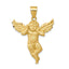 14K Gold Satin Angel Pendant Casted Solid Design, 38mm Length