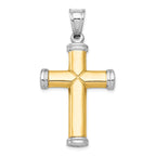 14K Two-Tone Gold Reversible Cross Pendant with Rhodium Accents