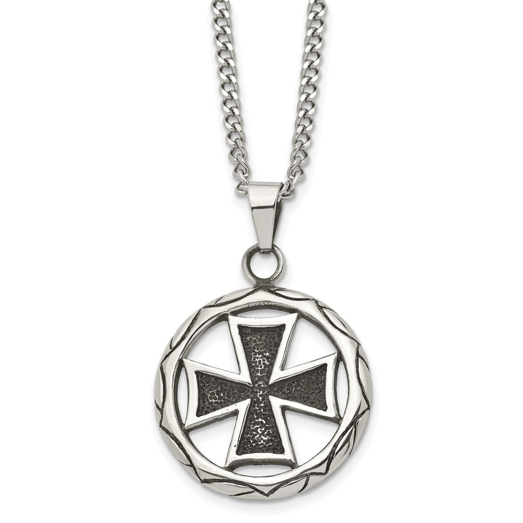 Men's Stainless Steel Cross Pendant Necklace, 22-Inch Curb Chain, Gift Ready