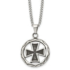 Men's Stainless Steel Cross Pendant Necklace, 22-Inch Curb Chain, Gift Ready