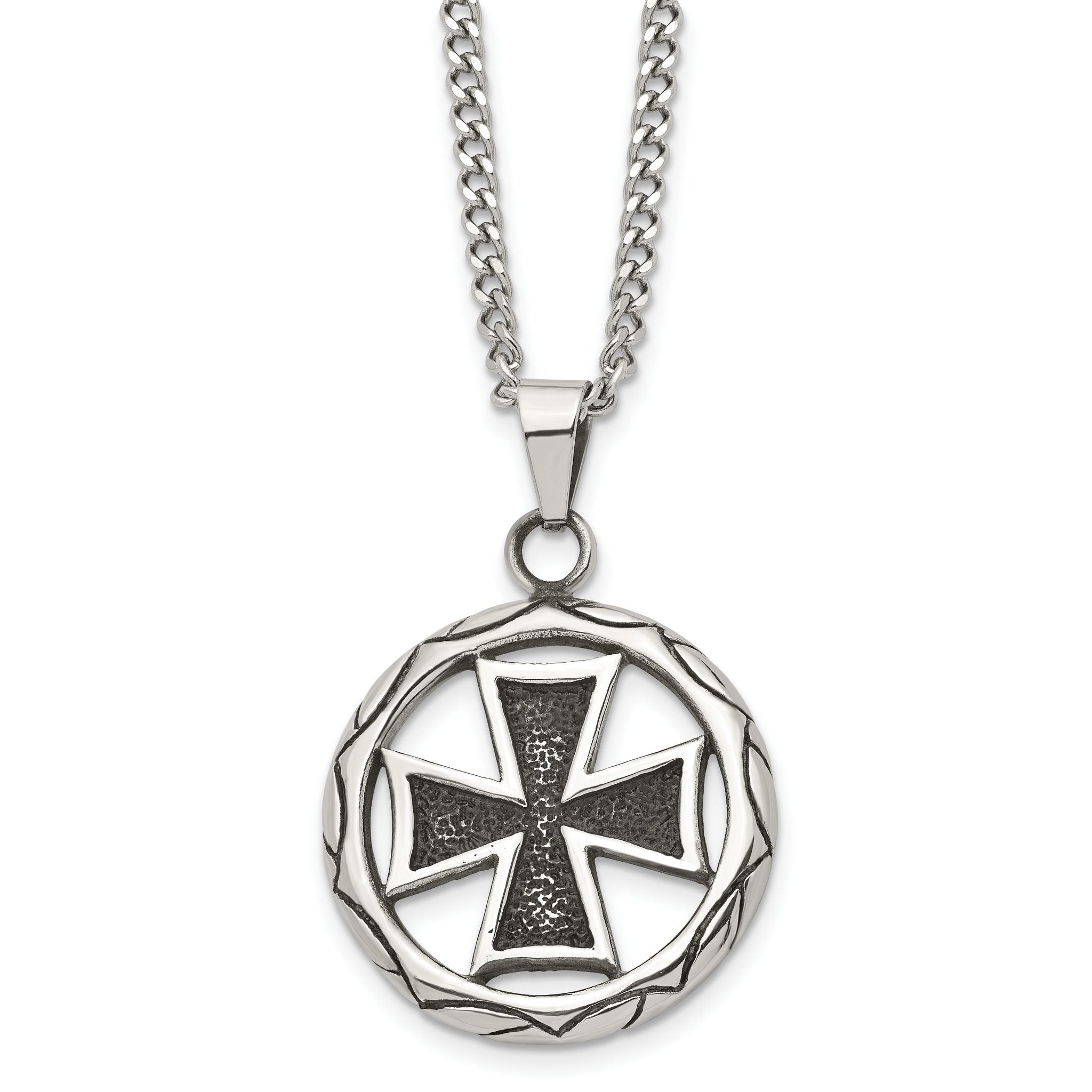 Men's Stainless Steel Cross Pendant Necklace, 22-Inch Curb Chain, Gift Ready