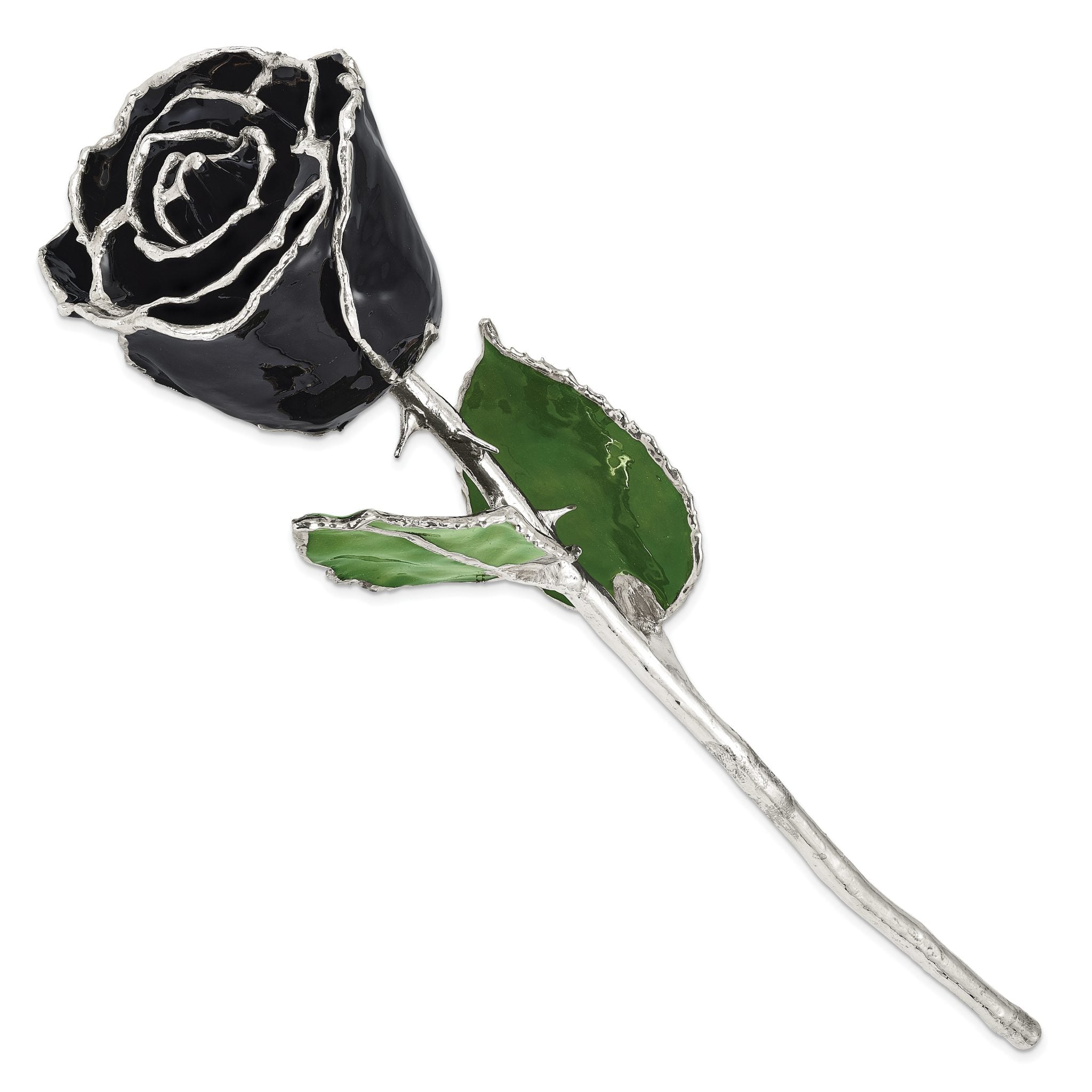 Black Lacquer Dipped Silver Trimmed Real Rose Secondary image