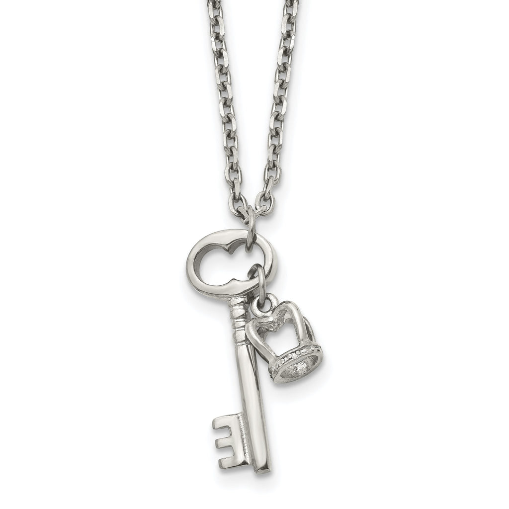 Key & Crown Necklace in Stainless Steel