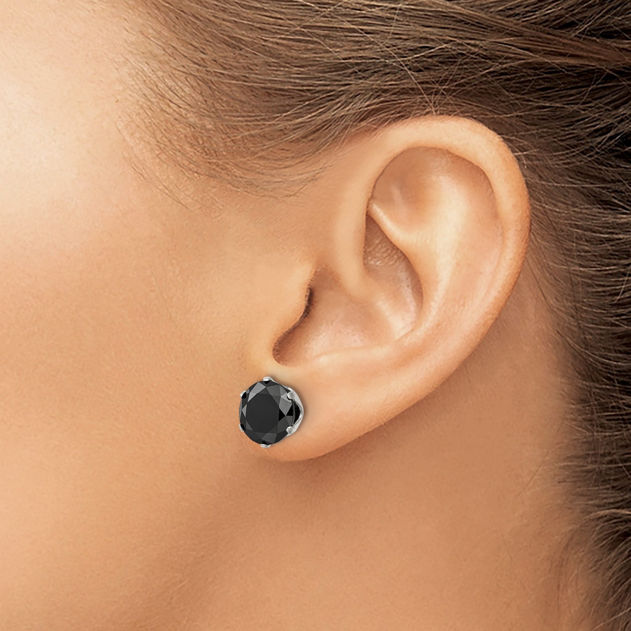Stainless Steel Polished Round Black Cubic Zirconia Stud Earrings