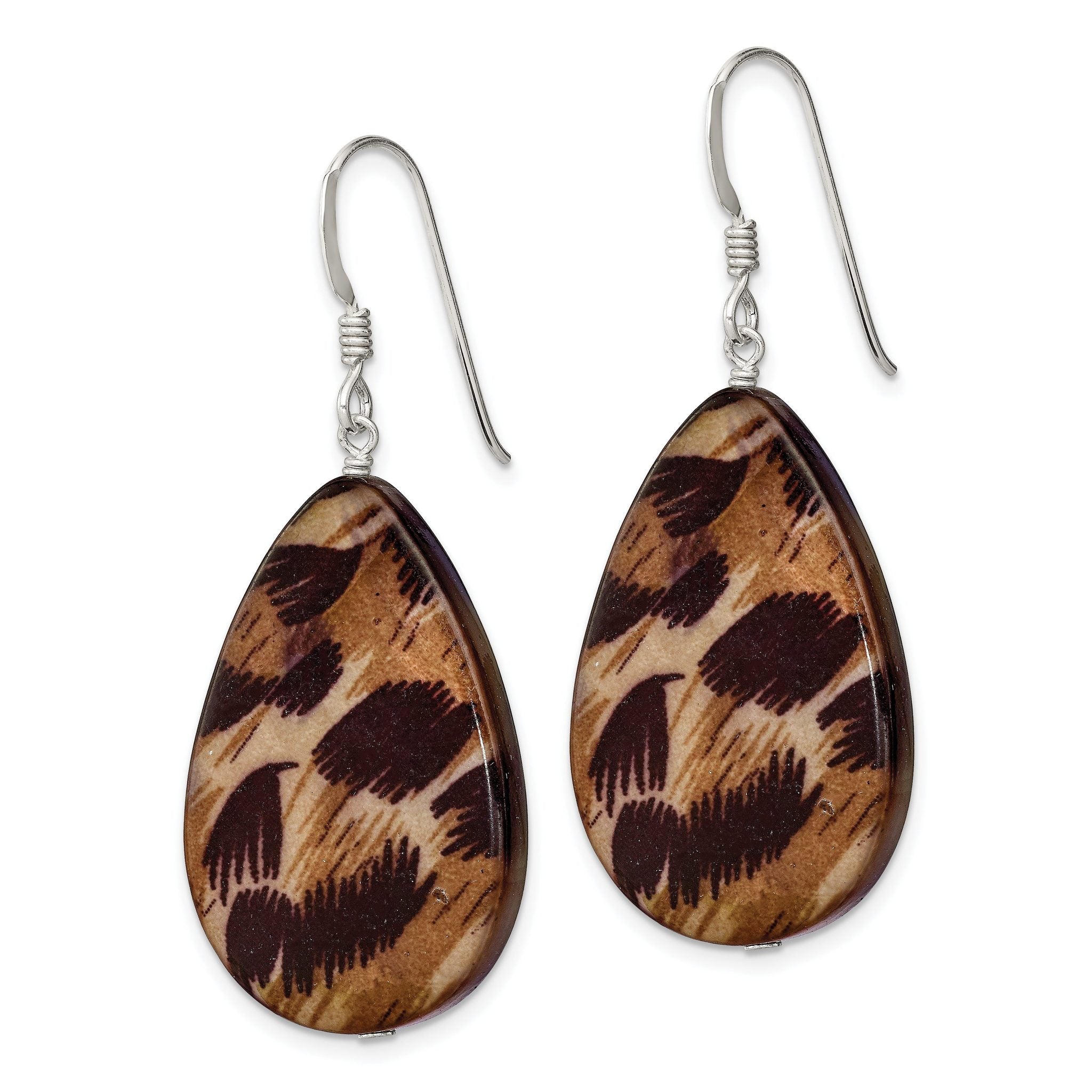 Sterling Silver Polished Brown Mother of Pearl Teardrop Dangle Earrings Secondary image